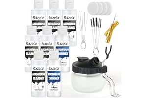Roizefar Airbrush Cleaning Kit, Airbrush Cleaning Pot with 6 Airbrush Cleaner and 2 Thinner (3.38 oz/ 100 ml) Easily Works with Water-Based and Acrylic Paints, Perfect for Airbrushes and Art Tools