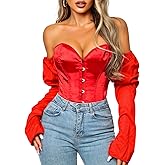 Kaei&Shi Long Sleeve Corset Tops,Off The Shoulder Overbust Corsets Top,Women Strapless Renaissance Costume