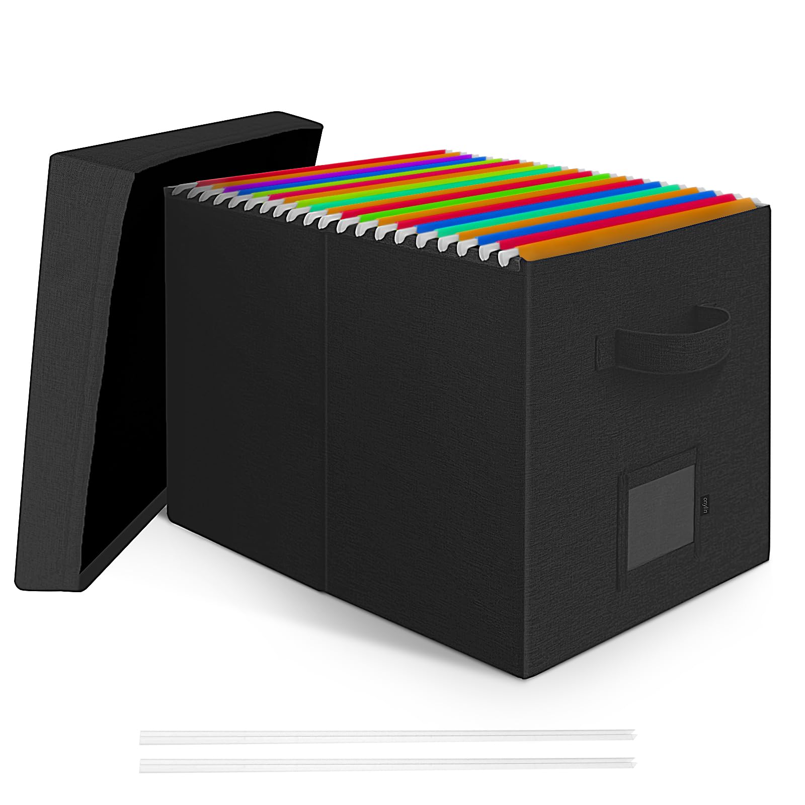 Photo 1 of (BAGGED) Onylin File Organizer Box with Lid, Document Storage Organizer for Letter/Legal File Folder - 15 x 12.6 x 11 inch (Black, 1 Pack)