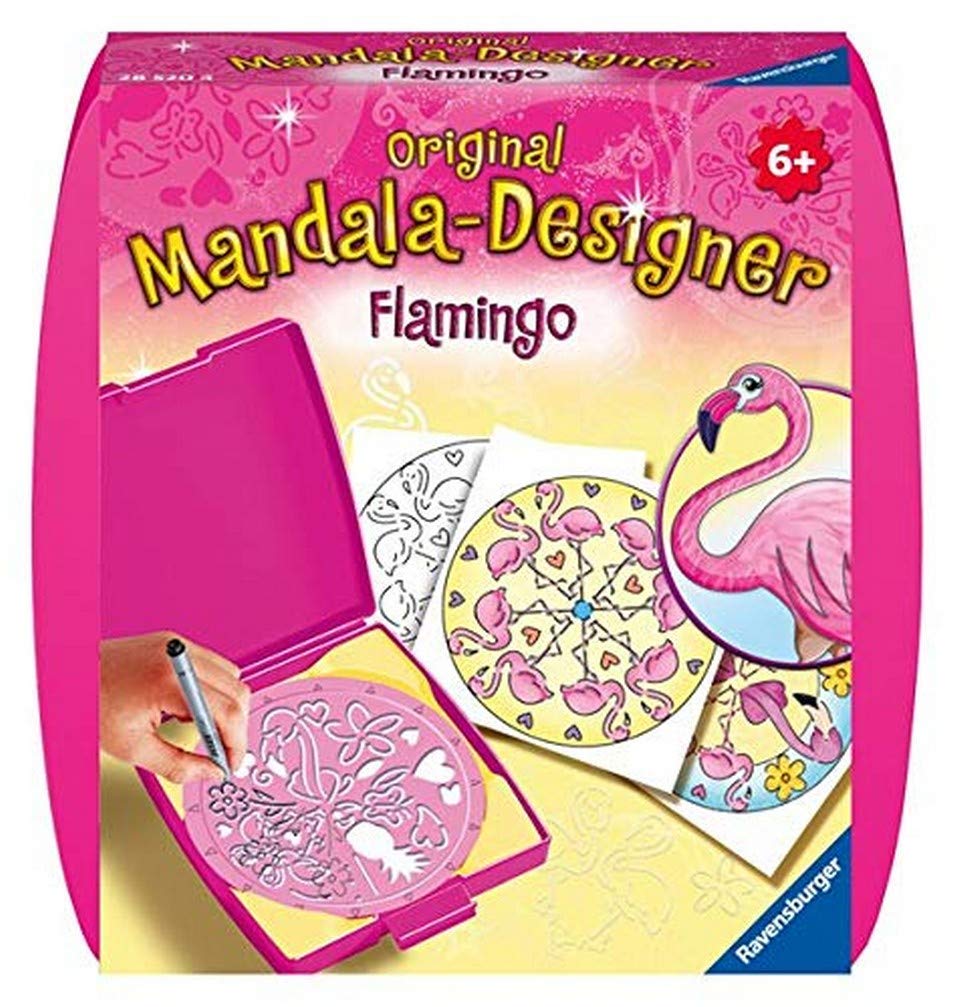Ravensburger Mandala Designer – Mini – Drawing – Creative Hobbies – Travel Kit – Stencil – Flamingo – Flamingo – Child – Age 6 – 28520 – French Version