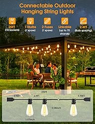 Larkvue 25FT Outdoor String Lights, Patio Lights