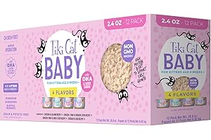 TIKI PETS Tiki Cat Baby, Shreds Variety Pack, High-Protein and Flavorful, Wet Cat Food for Kittens 8 Weeks Plus, 2.4 oz. Cans (Pack of 12)