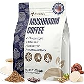 Mushroom Coffee, 11 Superfood Mushrooms includes Lion's Mane, Reishi, Chaga & Ashwagandha, Instant Mushroom Coffee Organic for Energy, Memory, Digestion & Detox, Low Caffeine & Sugar Free, 5.3oz