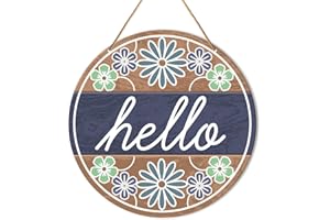 MUKTOUJAUMAI Floral Welcome Sign Front Door Decor, Spring Summer Hello Door Decorations Hanging Farmhouse Wall Sign Decor for Porch, Home, Housewarming Gift for New House Home Apartment, Round Hello Door Sign