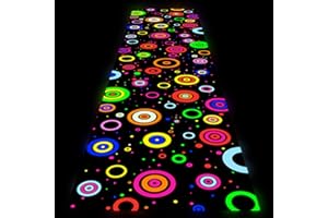 Haull 118 x 39 Inch Neon Light up Dance Floor Glow in The Dark Runner UV Reactive Blacklight Floor Aisle Runner Decor Wall Props for 80s 90s Neon Birthday Party Decorations(Ring)