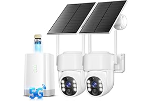 GIANTEYE Security Cameras Wireless Outdoor 5G& 2.4G, No Subscription, 2 Cam-Kit,4MP Solar Powered Home Security Cameras System With 360°PTZ,128GB Local Storage,Color Night Vision WiFi Cameras for Home Security