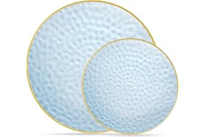 PLASTICPRO 32 Piece Combo Plates Set includes 16-7'' inch Plates & 16-10'' inch Plate Blue Hammered Plastic PartyPlate Premiu