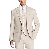 ZKHOECR Men's Suit 3 Piece Linen Suits Slim Fit Suit Blazer Vest Pants Set Wedding Prom Tuxedos Business Casual Suit