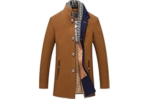 PRIJOUHE Men's Wool Coat Winter Coat Slim Medium Long Coats Overcoat Male