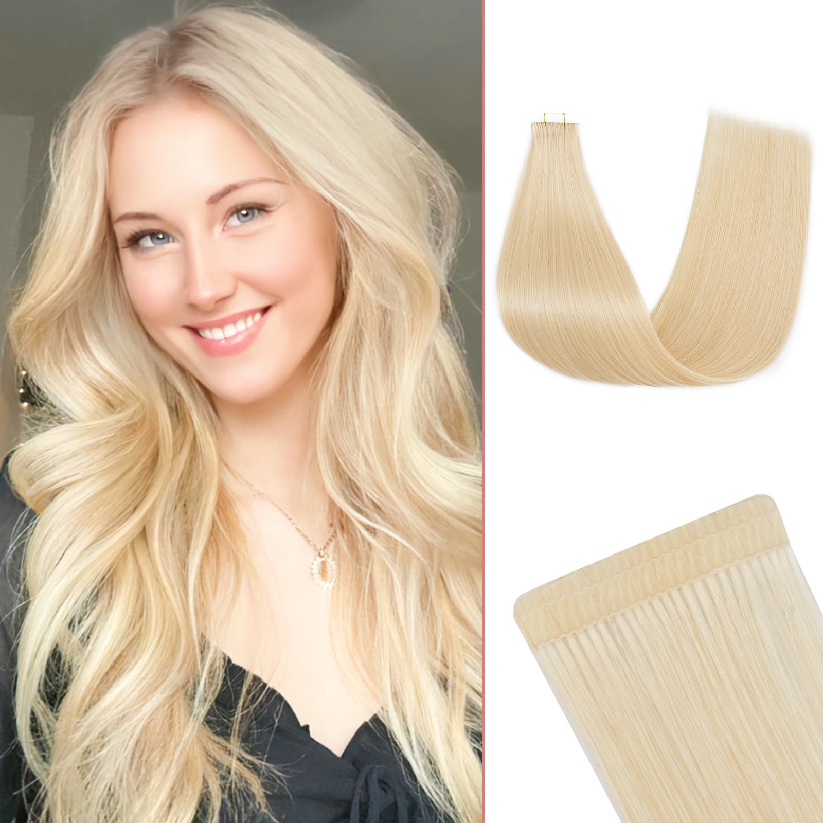 SEGOHAIR Tape in Hair Extensions Human Hair - 10PCS Double Stitched Real Hair 18" Invisible 25g Natural Straight Shiny & Smooth Golden Blonde — image 1