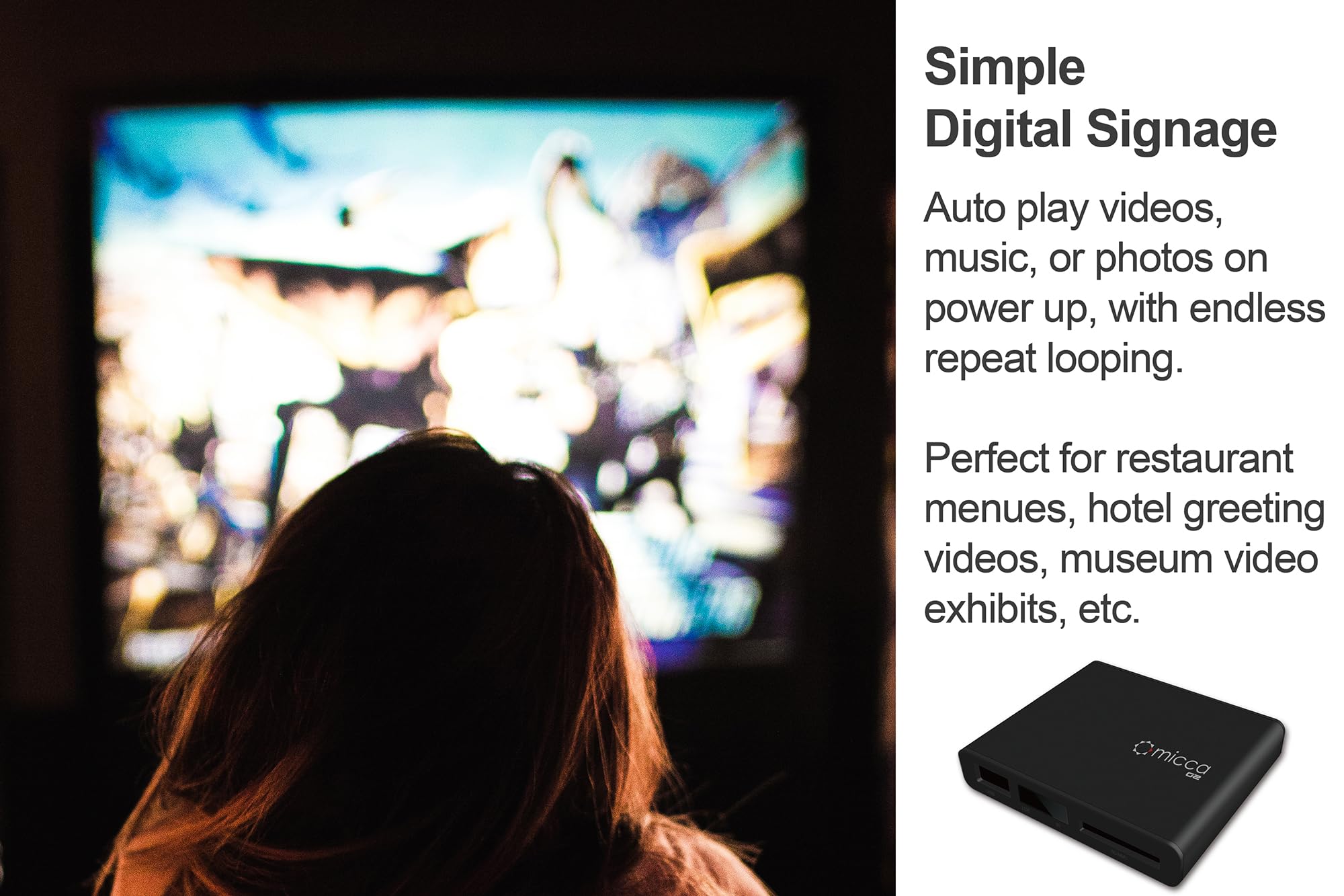 Micca G2 1080p Full-HD Digital Media Player for USB Drives and SD/SDHC Cards, Digital Signage, H.264/AVC MP4 MKV Videos MP3 Music JPG Photos, HDMI and AV Output, Auto Play and Resume