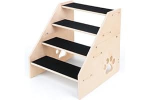 CozyLazy Dog Stairs, Wooden 4-Step Dog Ramp for Small Medium Older Cat, Puppy Essentials Pet Step Ladder for High Bed Couch Car