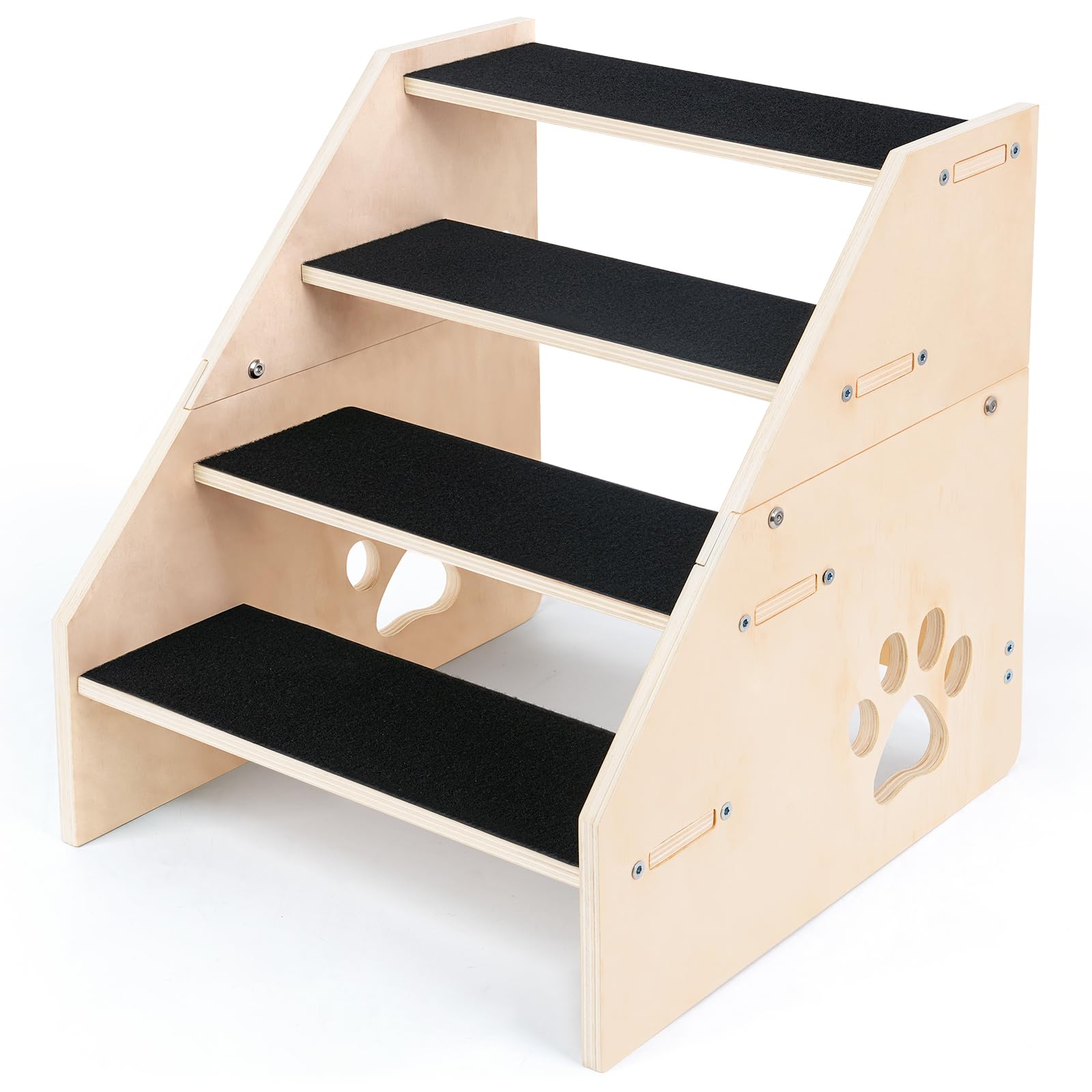 Photo 1 of CozyLazy Dog Stairs, Wooden 4-Step Dog Ramp for Small Medium Older Cat, Puppy Essentials Pet Step Ladder for High Bed Couch Car