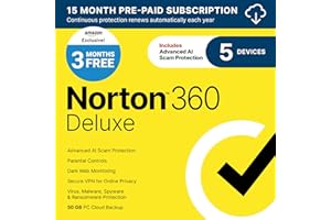Norton 360 Deluxe 2026 Ready, Antivirus software for 5 Devices with Auto-Renewal – 3 MONTHS FREE - Includes Advanced AI Scam Protection, VPN, Dark Web Monitoring & PC Cloud Backup [Download]