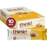 think! High Protein Bar, High Fiber, Banana Oat Muffin, 10ct | 20g Protein Per Bar, Gluten Free, High Fiber, No Added Sugar, 1g Sugar Per Bar, Delicious Banana Oat Flavor