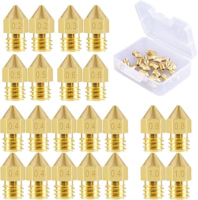 SIQUK 22x MK8 Nozzles 0.2-1.0mm Brass 1.75mm Extruder Print Head CR-10
