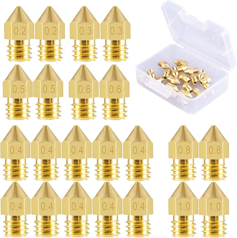 SIQUK 22x MK8 Nozzles 0.2-1.0mm Brass 1.75mm Extruder Print Head CR-10