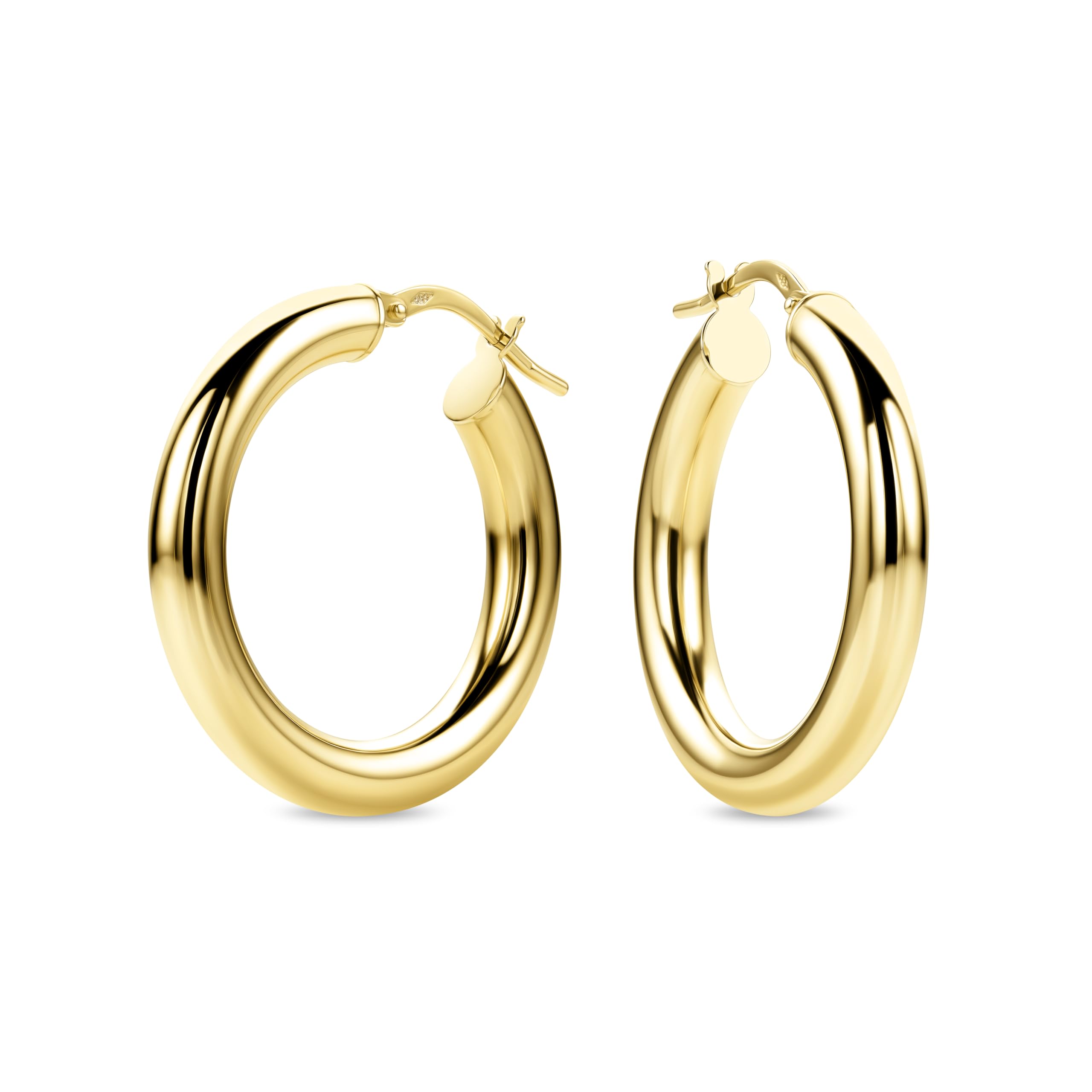 14 Carat 585 Gold High Gloss Hoop Earrings Yellow Gold, 26 Millimeter, Yellow Gold