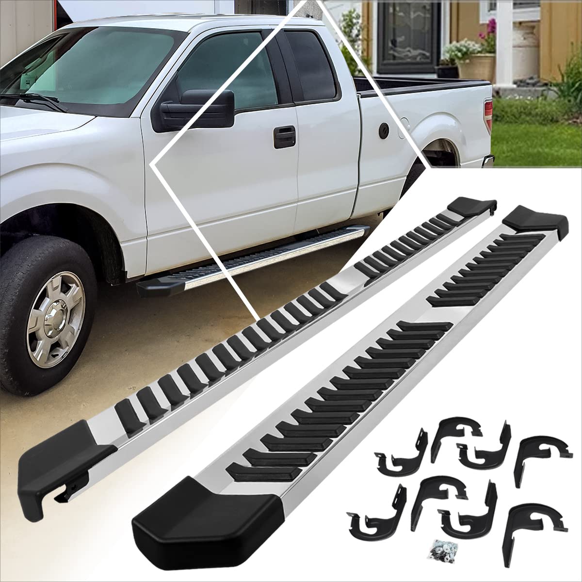 Photo 1 of [Pair] 6 Inch Silver Stainless Running Boards/Side Steps/Nerf Bars Compatible with 04-14 Ford F150 Extended Cab