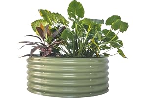 Vego garden 17" Tall 42" Round Raised Garden Bed Metal Raised Bed Planter Box for Vegetables Flowers Patio, Olive Green