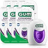 GUM Expanding Waxed Dental Floss, Unflavored Woven Floss, 6-Pack | Expands for deeper clean, Plaque remover for tight spaces between teeth