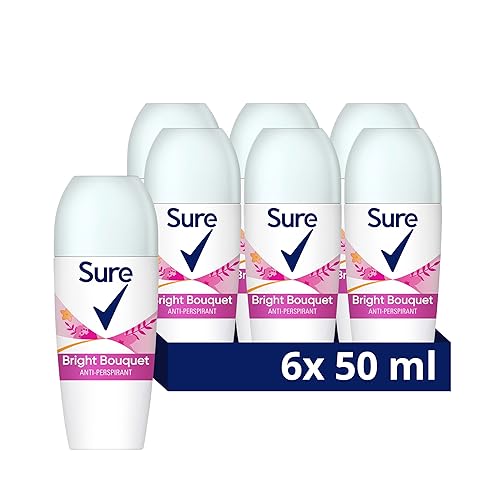 Sure Women Bright Bouquet Roll On Deodorant Antiperspirant with a strawberry, apricot & vanilla fragrance and 48 hour sweat and odour protection 50 ml, Pack of 6
