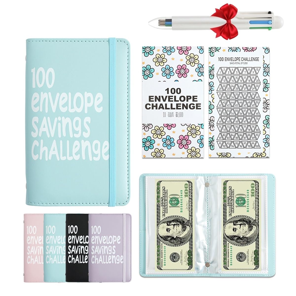 Photo 1 of 100 Days Money Saving Challenge Coin Envelope Budgetstorage Book, Money Saving Binder, Cash Envelopes for Budgeting, Budget Planner Binder to Save $5,050 and $500 and $10,000(Blue)