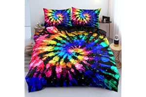 Holiyjog Colorful Tie-Dye Duvet Cover Set King Size Watercolor Rainbow Tie Dye Comforter Cover Abstract Art Bed Set Bedding Bedroom