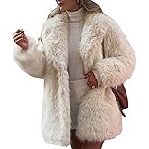 Flygo Womens Long Faux Fur Coats Fluffy Faux Fur Jacket Long Sleeve Lapel Furry Coats Fuzzy Winter Jacket