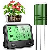 4-in-1 Soil Moisture Meter for Plants ,Soil Temperature /Moisture /Sunlight Time, Large Screen, Garden Soil Tester for Lawn, Farm, Houseplants，Wireless Indoor/Outdoor Plant Water Meter (Dark Black)