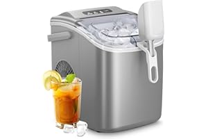 AGLUCKY Ice Makers Countertop, Portable Ice Machine Maker with Handle, Self-Cleaning, 26Lbs/24H, 9 Cubes Ready in 6 Mins, Scoop and Basket, for Home/Office/Kitchen (Grey)