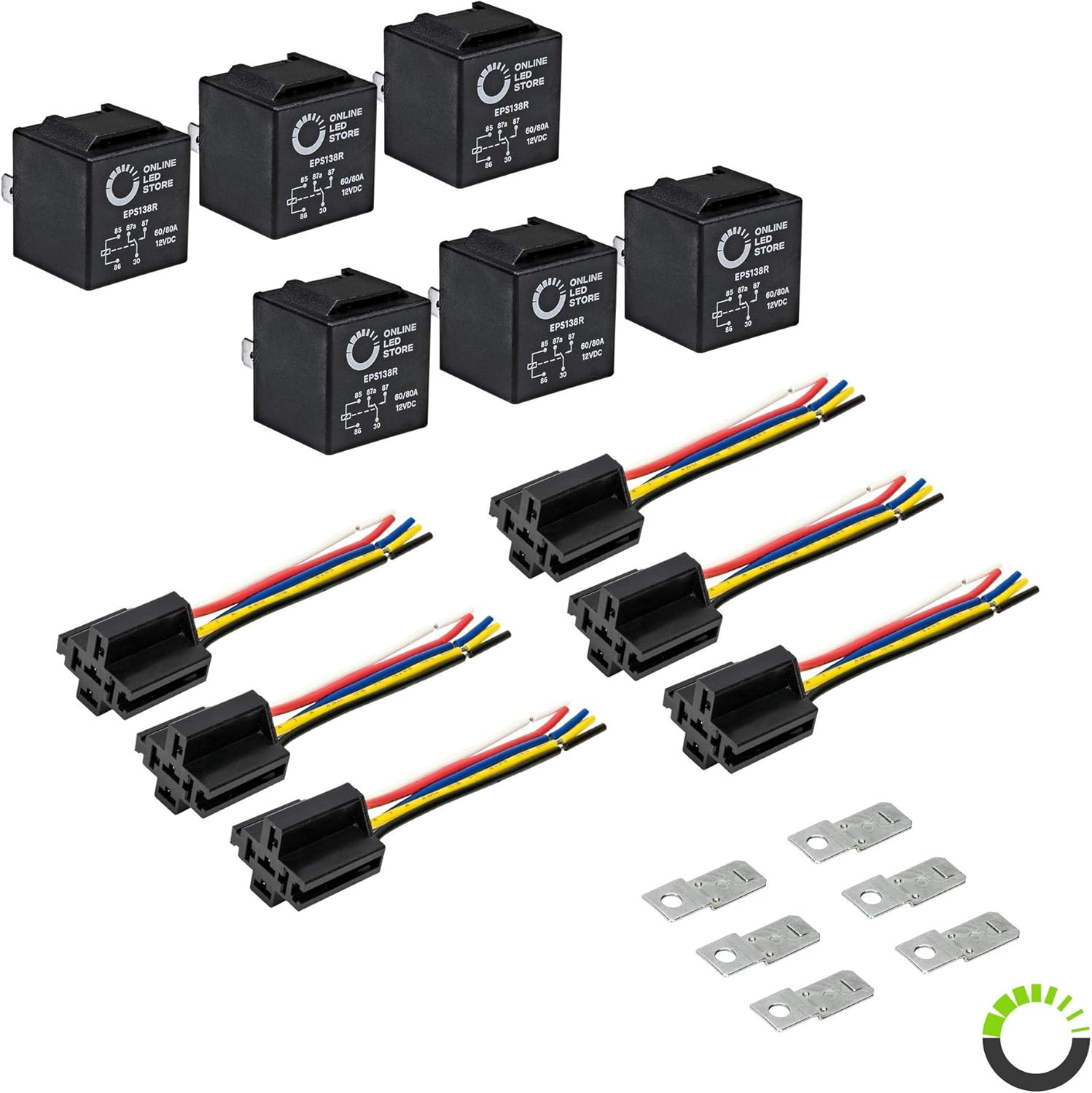 ONLINE LED STORE 6 Pack Bosch Style 5-Pin 12V Relay Kit [Interlocking Harness Socket Holder] [14 AWG Hot Wires] [SPDT] [30/40 Amp] 12 Volt Automotive Relays for Auto Fan Cars: Automotive