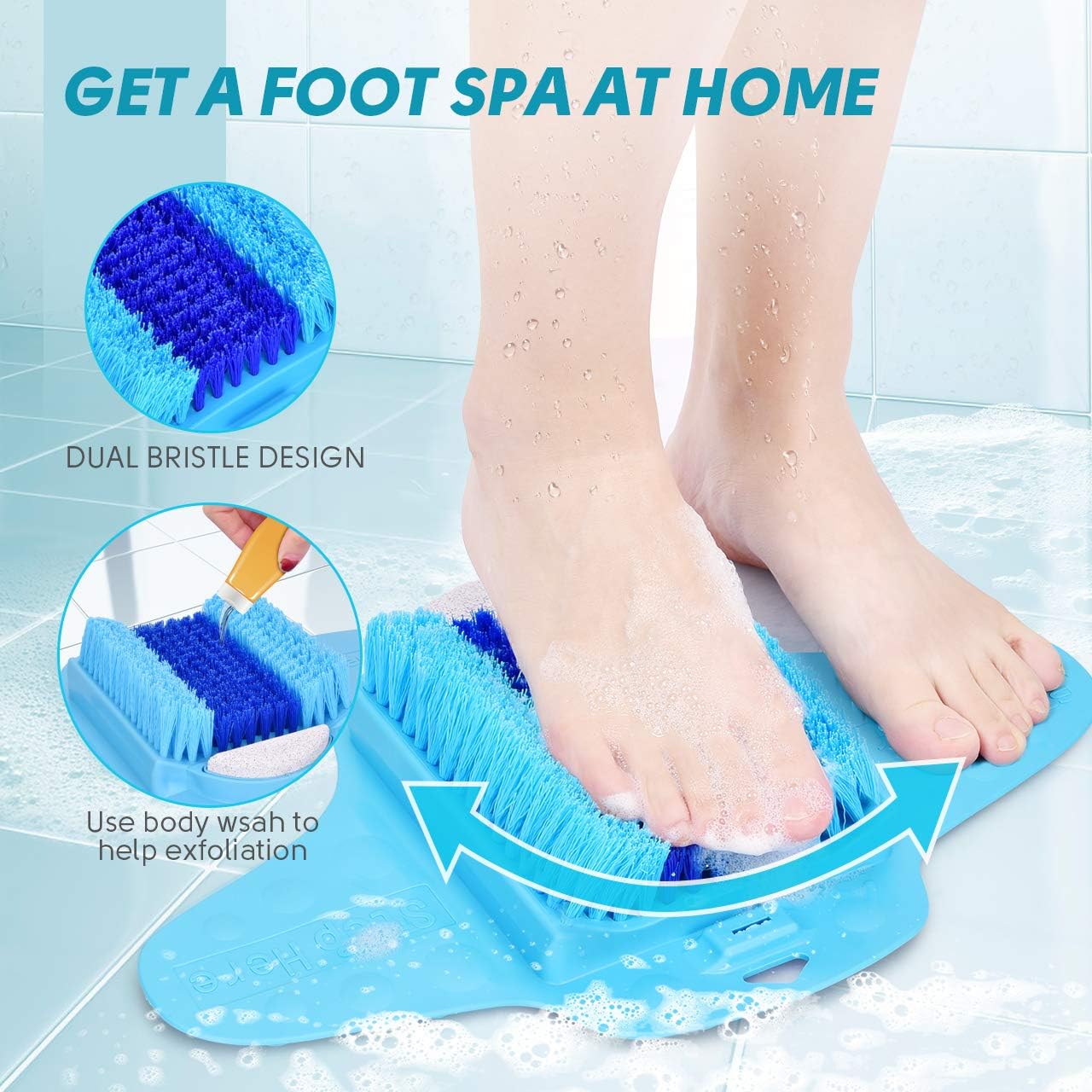 BESKAR Shower Foot Scrubber with Pumice Stone, Foot Clean, Smooth, Exfoliate & Massager Without Bending in The Shower or Bathtub, Foot Dead Skin & Callus Remover- Upgraded Non Slip with Suction Cups: Health & Personal Care
