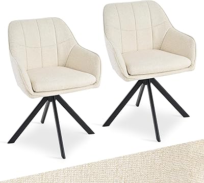Goeurvant Drehbare Esszimmerstühle 2er Set mit Armlehnen – 360° Drehmechanismus, Polsterstuhl aus Chenille, Moderner Drehstuhl mit Rückenlehne für Esszimmer, Wohnzimmer, Büro, Cremeweiß
