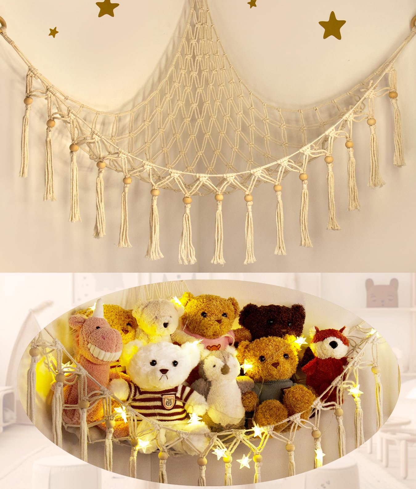 Teddy Hammock - Cuddly Toy Storage Hammock for Stuffed Animals - Teddy Net Bear Storage Hammocks for Soft Toys - Cute Plush Storage Net Nursery Preppy Room Decor Baby Kids Bedroom