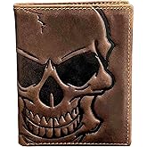 paomadeng Biker Skull Slim Card Wallet for Men Bifold Card Holder Wallet Minimalist Front Pocket Purse Cowhide Leather Wallet