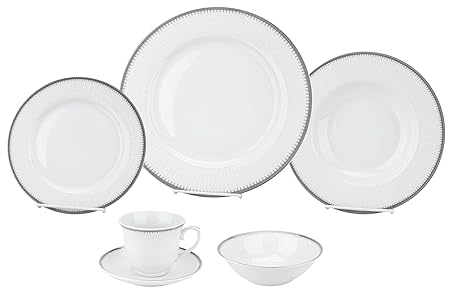Porcelain Dinnerware Set, 24-Piece Service for 4 by Lorren Home Trends/Alyssa Design: Dinner Plates, Soup Bowls, Salad Plates, Coffee Cups with Saucers, Fruit Bowls