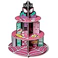 Andi Cppss Pink Spider Cupcake Stand - 3 Tier Pink Spider Party Dessert Holder Pink Spider Theme Cardboard Cake Stand for Birthday Party Decorations Cupcake Display for Kids Birthday Party Supplies