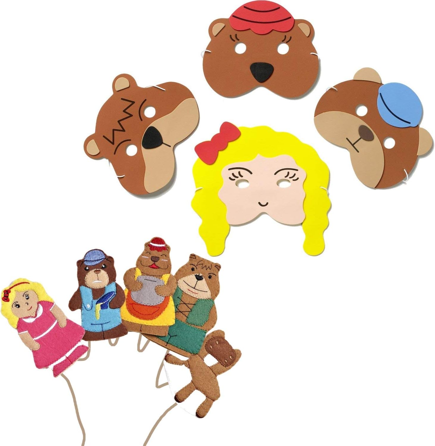 Blue Frog Toys Goldilocks Mask and Finger Puppet Set - Bedtime - Story Time - Nursery Rhyme