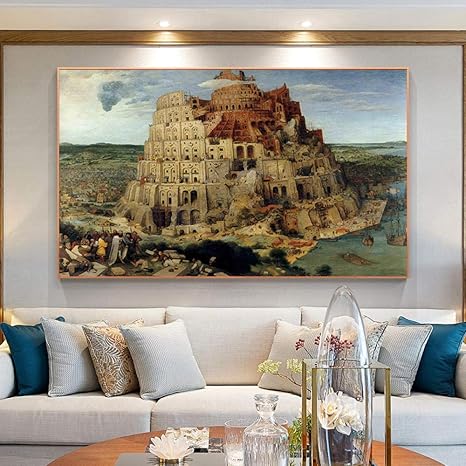Amazon キャンバスのポスターにバベル絵画のモダンなルネマグリットタワーとリビングルームの家の装飾のための壁の芸術を印刷50x70cmフレームなし ウォールステッカー オンライン通販