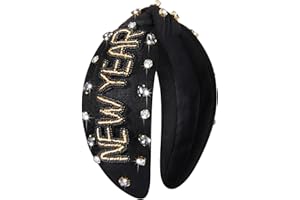 NVENF Happy New Year Headband for Women New Year’s Eve Accessories Gold Beaded NYE NEW YEAR Knotted Headband Holiday Rhinestone Jeweled Top Knot Headband New Year Party Headwear Gifts (NEW YEAR 2)