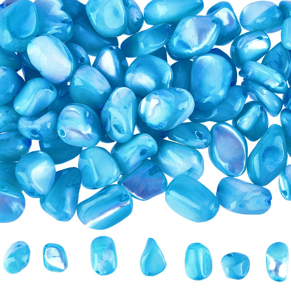 SUNNYCLUE 1 Box About 100Pcs Shell Beads Blue Chip Beads Irregular Drilled Summer Trochus Ocean Sea Shell Beach Bead for jewellery Making Bracelets Necklaces Earrings DIY Crafting Decoration Beginners