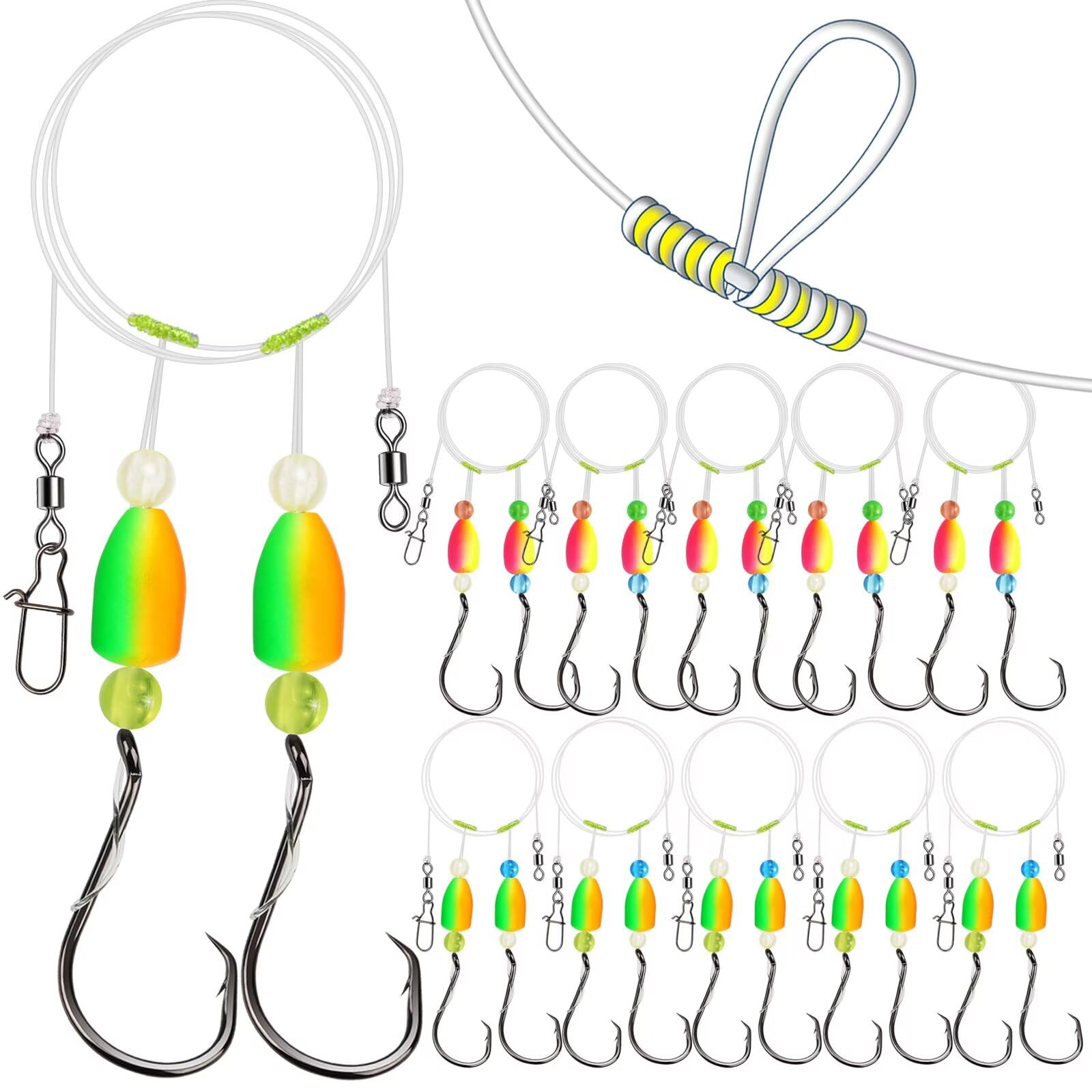 Dovesun Pompano Rigs for Surf Fishing Pompano Rig with Two Pompano Floats Surf Fishing Rigs Saltwater Shape Bullet-Circle Hook*10PCS