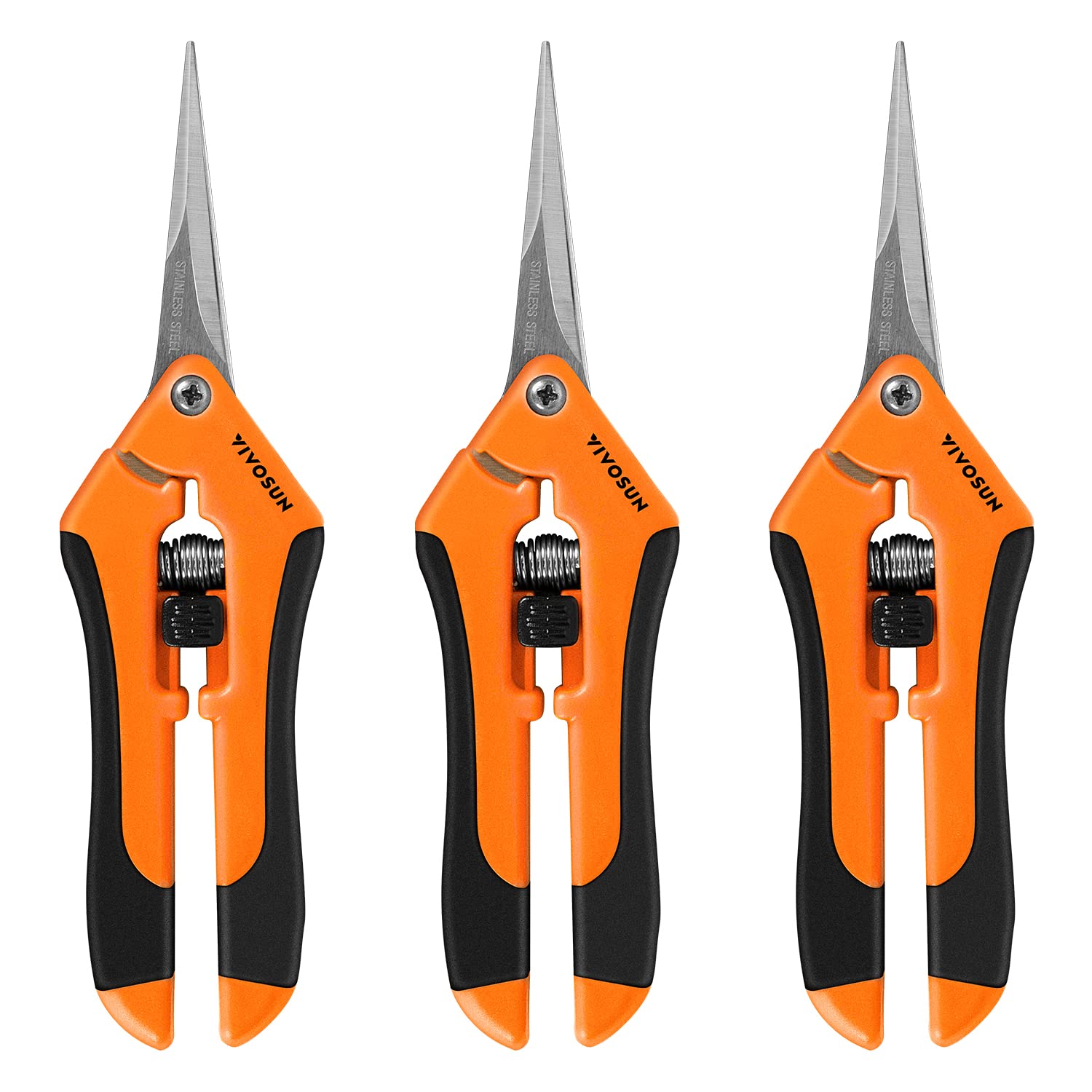 VIVOSUN 3-Pack 17 cm Gardening Scissors Hand Pruner Pruning Shear with Straight Blades and Titanium Non-Stick Coating Rose Secateurs Orange