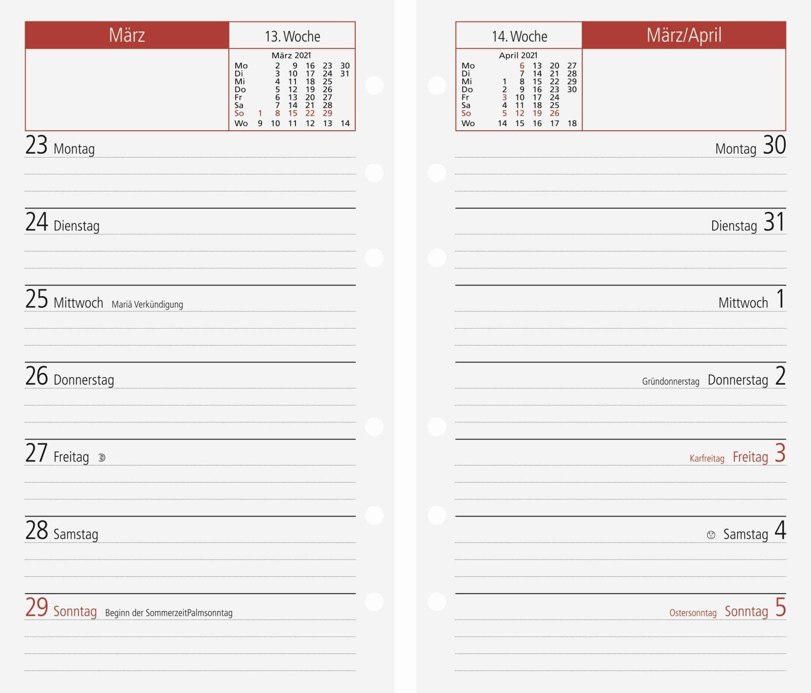 rido/idé 7012130001 Timer, Ring Binder Insert TM 15, 1 Page = 1 Week, 87 x 153 mm, Calendar 2021