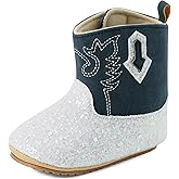 ESTAMICO Baby Girls Embroidery Western Cowgirl Boots Infant Sequin Leather Cowboy Booties Round Toe Ankle High Hook and Loop Shoes