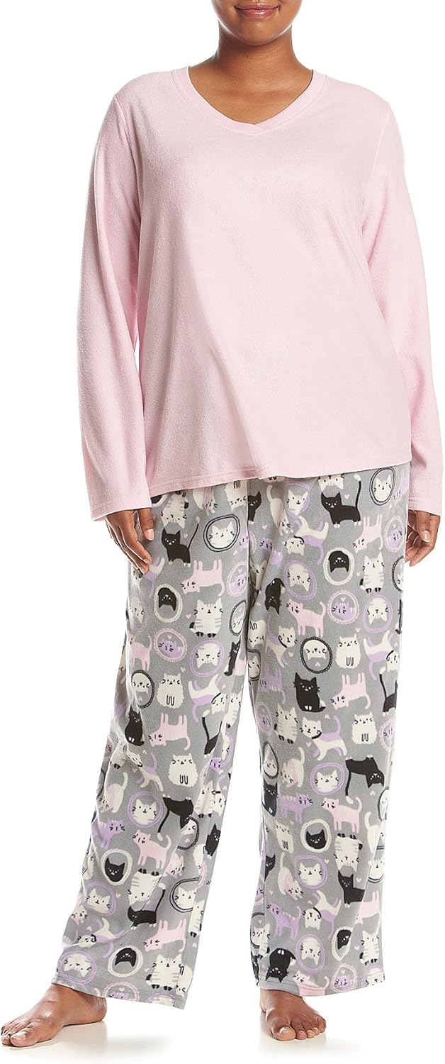 Intimate Essentials Plus Size Fleece VNeck Pajama Set at Amazon Women