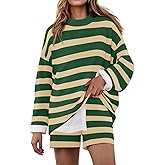 ZESICA Striped Lounge Sets for Women Fall 2026 2 Piece Oversized Outfits Long Sleeve Tops and Shorts Sweater Pajama Set