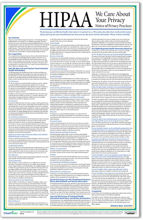 Amazon.com : ComplyRight HIPAA Notice of Privacy Practices Poster ...
