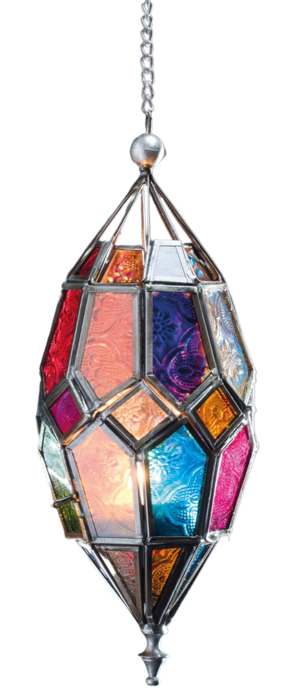 Moroccan Style Hanging Glass Tealight Lantern (Medium Multi)